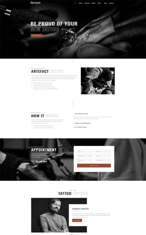Mẫu website nghệ thuật xăm h&igrave;nh